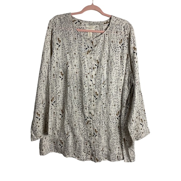 Cynthia Rowley Tops - Cynthia Rowley plus size 2X Linen Button Front Blouse Floral Print Long Sleeve
